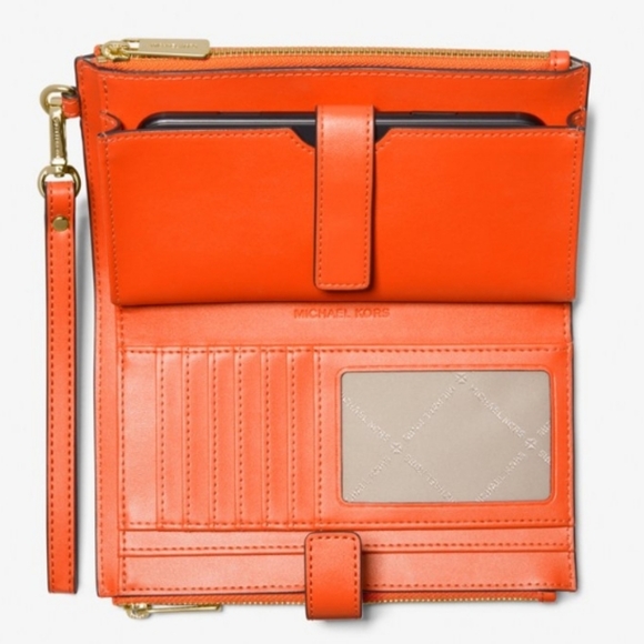 Michael Kors Jet Set Logo Ombré Orange Double Zip Wristlet - Picture 4 of 7